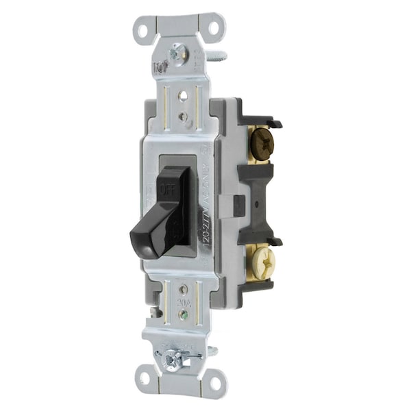 Hubbell Wiring Device-Kellems Switches and Lighting Controls, Toggle Switch, Commercial Grade, Three Way, 20A 120/277V AC, Side Wired, Black Toggle CS320BK - main